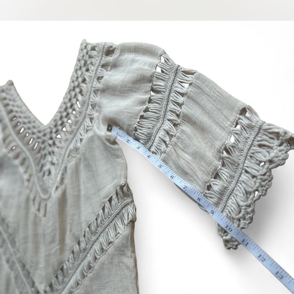 Ethereal Western Cream Crochet Eyelet Top 3/4 Sleeves Renaissance Size M Boho - Picture 4 of 6
